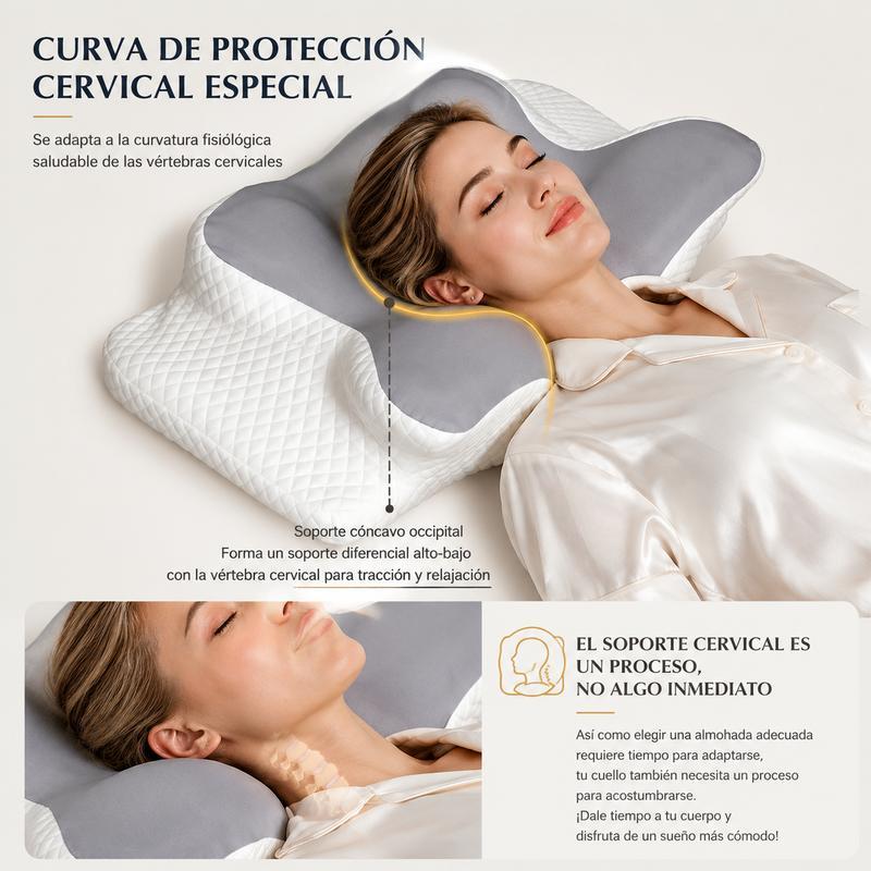 2piezas Almohada cervical de mariposa, espuma viscoelástica con doble altura , tela transpirable agradable al tacto, soporte ergonómico para el cuello para aliviar el sueño, gris y blanco