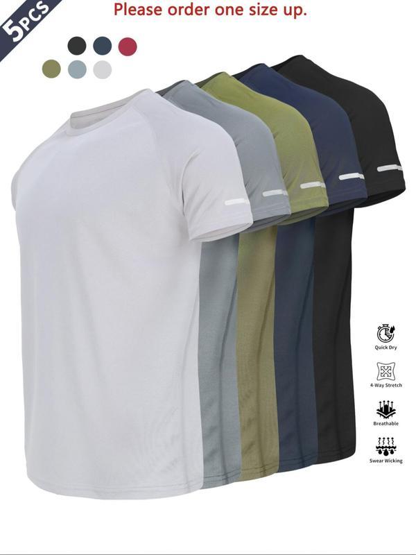 Reflective Sportswear T-Shirt, Breathable Quick-Dry Short Sleeve Crew Neck, Lightweight Men's Athletic Tee, Gym Top, Ideal for Outdoor Activities, Outdoor Clothing, Breathable Sports T-Shirt