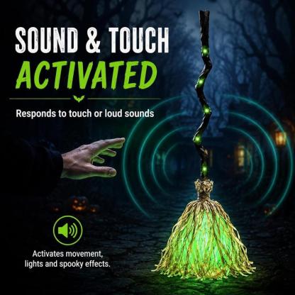 Luz de escoba de bruja para Halloween, escoba led con sonido activado, escoba dinámica de 35 pulgadas con leds, sonidos espeluznantes, decoración para interiores/ exteriores, luces led para exteriores
