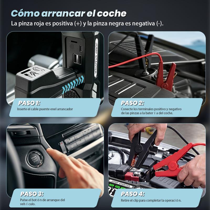Arrancador de Batería Portátil 15000mAh con Compresor de Aire 150PSI para Auto, Moto y Emergencias
