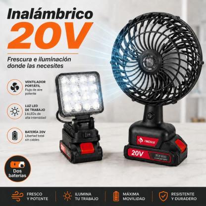 Ventilador recargable de 20 V   lámpara LED  diseño portátil  utilizable en cualquier momento y lugar  lámpara de trabajo exterior con 16 diodos LED  2 Baterías