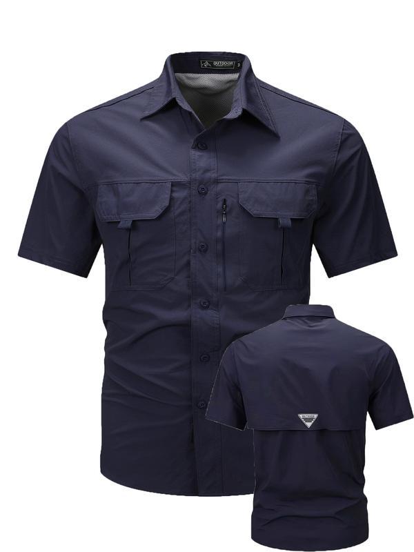 （Juego de 3 piezas）Camisa de trabajo para hombre de verano de manga corta y secado rápido, táctica para exteriores con múltiples bolsillos, transpirable con protección solar y diseño de malla en la espalda