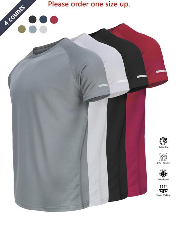 Reflective Sportswear T-Shirt, Breathable Quick-Dry Short Sleeve Crew Neck, Lightweight Men's Athletic Tee, Gym Top, Ideal for Outdoor Activities, Outdoor Clothing, Breathable Sports T-Shirt