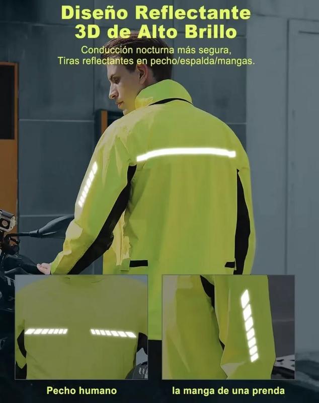 Traje de lluvia impermeable para moto, resistente y reflectante, ideal para protección total contra la lluvia intensa, diseño cómodo, portátil y ligero con capucha desmontable, perfecto para motociclistas, ciclistas y actividades al aire libre, mejora tu 