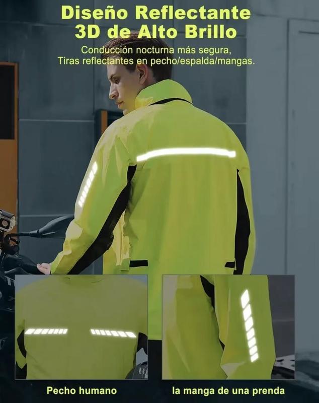 Traje de lluvia impermeable para moto, resistente y reflectante, ideal para protección total contra la lluvia intensa, diseño cómodo, portátil y ligero con capucha desmontable, perfecto para motociclistas, ciclistas y actividades al aire libre, mejora tu 