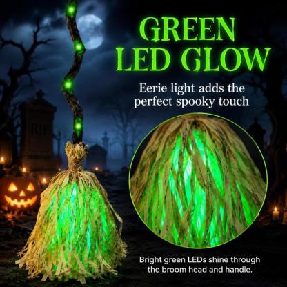 Luz de escoba de bruja para Halloween, escoba led con sonido activado, escoba dinámica de 35 pulgadas con leds, sonidos espeluznantes, decoración para interiores/ exteriores, luces led para exteriores