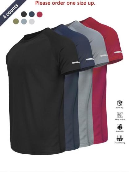 Reflective Sportswear T-Shirt, Breathable Quick-Dry Short Sleeve Crew Neck, Lightweight Men's Athletic Tee, Gym Top, Ideal for Outdoor Activities, Outdoor Clothing, Breathable Sports T-Shirt