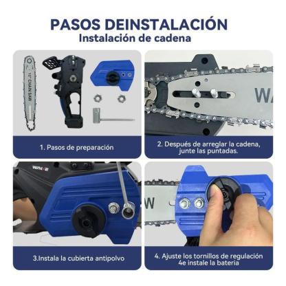 Motosierra Inalámbrica WANSE de 12\" con 2 Baterías y 5 Cadenas para Poda y Jardinería