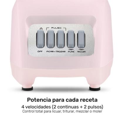 Licuadora Rosa Taurus Granite Ribbon Vaso de Vidrio 1.5L 500W , 4 Velocidades + Pulso, Smoothies, Salsas y Más Fácil y Rápido