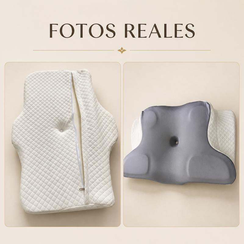 2piezas Almohada cervical de mariposa, espuma viscoelástica con doble altura , tela transpirable agradable al tacto, soporte ergonómico para el cuello para aliviar el sueño, gris y blanco