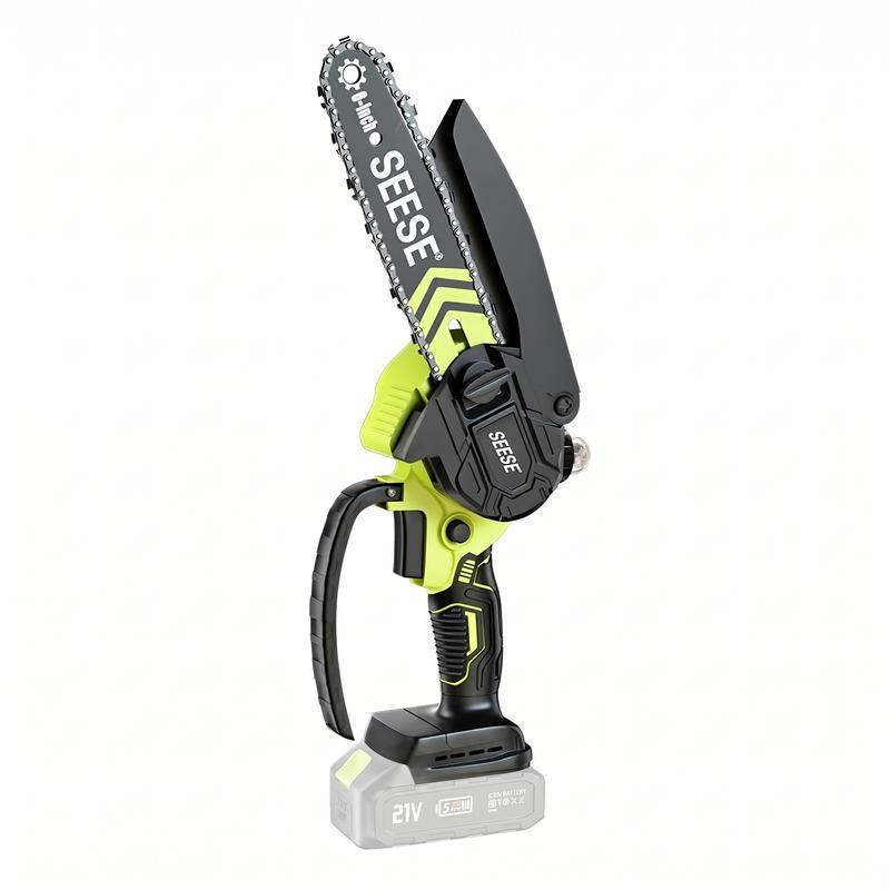 SEESE Mini motosierra inalámbrica 6”, motor sin escobillas,Equipado con dos baterías de 2000 mAh y 21 V – Ideal para poda, jardinería y corte de madera