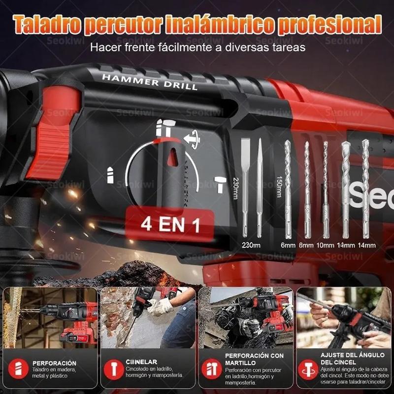 Juego de 4 piezas de taladro percutor rotatorio, amoladora angular, taladro eléctrico y llave inglesa, juego de herramientas, regalo para hombres