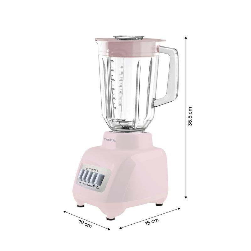 Licuadora Rosa Taurus Granite Ribbon Vaso de Vidrio 1.5L 500W , 4 Velocidades + Pulso, Smoothies, Salsas y Más Fácil y Rápido