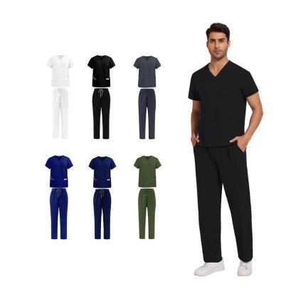JELRISOFIT Conjunto Médico Hombre Antifluidos, Uniforme de Trabajo con Camisa Cuello V, Tela Elástica y Transpirable, 4 Bolsillos Funcionales, Pantalón Jogger con Bolsas Cargo, Ropa Profesional Cómoda para Clínica, Laboratorio, Enfermero Camiseta Interior