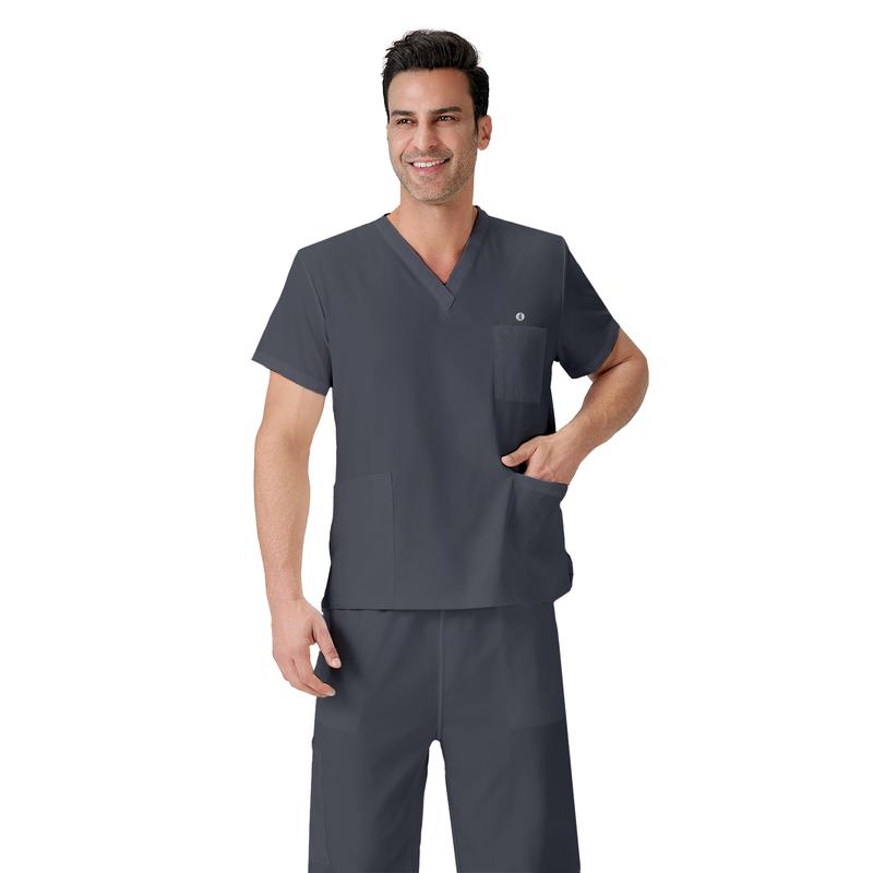 JELRISOFIT Conjunto Médico Hombre Antifluidos, Uniforme de Trabajo con Camisa Cuello V, Tela Elástica y Transpirable, 4 Bolsillos Funcionales, Pantalón Jogger con Bolsas Cargo, Ropa Profesional Cómoda para Clínica, Laboratorio, Enfermero Camiseta Interior