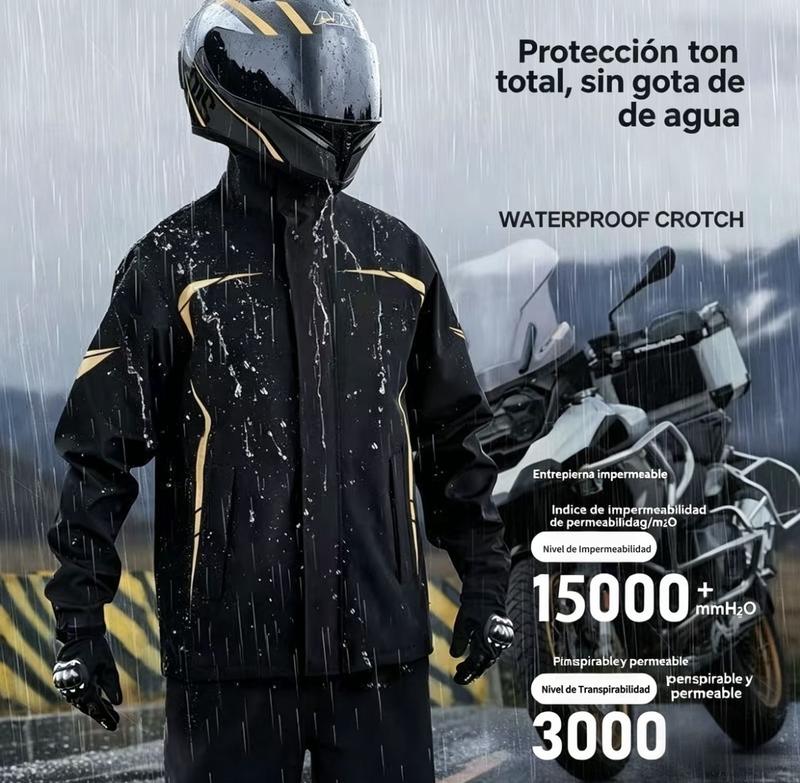 Traje de lluvia impermeable para moto, resistente y reflectante, ideal para protección total contra la lluvia intensa, diseño cómodo, portátil y ligero con capucha desmontable, perfecto para motociclistas, ciclistas y actividades al aire libre, mejora tu 