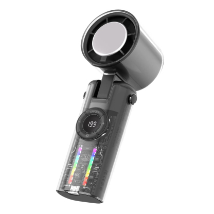 Ventilador turbo portátil de mano con 5 velocidades, luz LED integrada, batería de gran capacidad de 4000 mAh y hasta 6 horas de autonomía; ventilador recargable 3 en 1 (de mano, de escritorio y para colgar al cuello) con potente flujo de aire turbo: el c