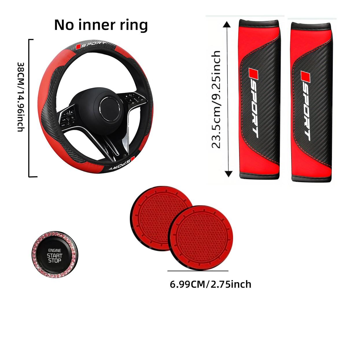 6-Piece Car Interior Kit, Bubble Carbon-Fiber Steering Wheel Cover, Seat Belt Cover and Armrest Pad, Universal Fit Fashion-Neutral Set, Car Interior Decoration, Car Interior Accessories, Car Decor Gift