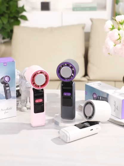 Ventilador turbo portátil de mano con 5 velocidades, luz LED integrada, batería de gran capacidad de 4000 mAh y hasta 6 horas de autonomía; ventilador recargable 3 en 1 (de mano, de escritorio y para colgar al cuello) con potente flujo de aire turbo: el c