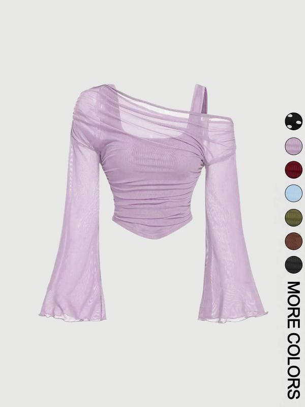 Women's Drop Shoulder Slim Fit Casual T-Shirt, Fashionable Comfortable Autumn Top, Stylish Ladies' Clothing for Daily Wear