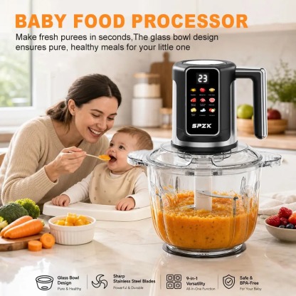 SPZTJK 110V Plug 3L Color Screen Electric Multi-Function Meat Grinder - Kitchen Appliances, Compact Gadget, Meat Chopper, Slicer-Shredder Attachment, 2-Blade Mini Food Processor, 2 Bowls for Prep, BPA-Free, Dishwasher-Safe, Home Kitchen Use