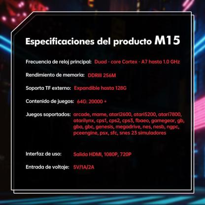 Consola de Videojuegos Retro M15 4K HDMI Stick - 64GB con 20,000+ Juegos Clasicos y 2 Controles Inalámbricos 2.4G, Plug and Play para TV