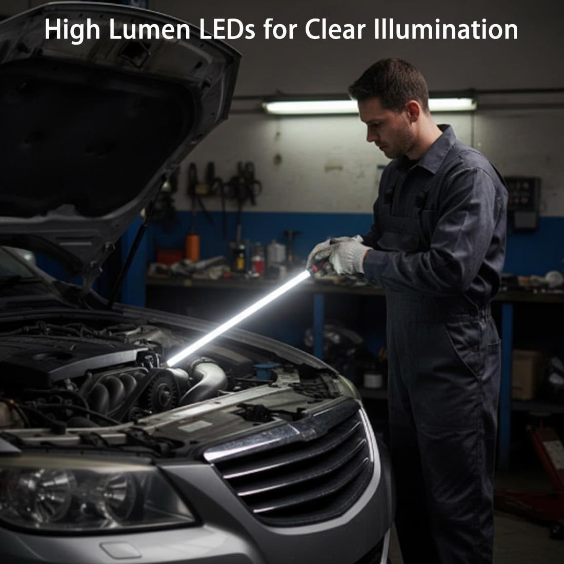 Linterna LED Flexible Recargable, Luz de Trabajo para Mecánicos, Barra de Luz LED para Reparaciones de Automóviles, Alta Luminosidad para Inspecciones en Garaje y Taller (2 PCS)