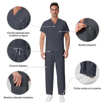 JELRISOFIT Conjunto Médico Hombre Antifluidos, Uniforme de Trabajo con Camisa Cuello V, Tela Elástica y Transpirable, 4 Bolsillos Funcionales, Pantalón Jogger con Bolsas Cargo, Ropa Profesional Cómoda para Clínica, Laboratorio, Enfermero Camiseta Interior