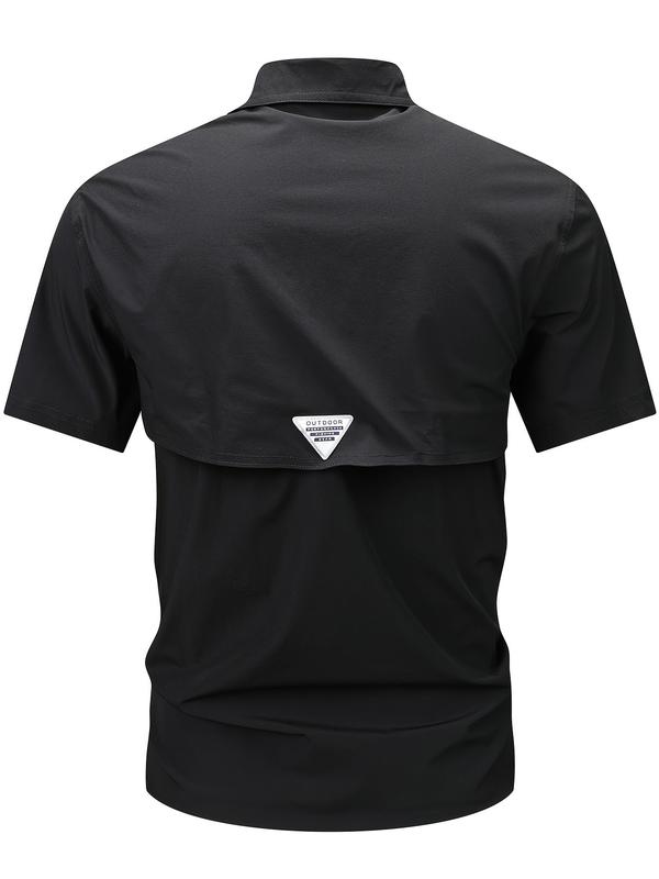 Summer outfit: New men's quick drying tactical short sleeved shirt, outdoor workwear, multi pocket lapel shirt, men's military elastic shirt, men's breathable top T-shirt, Casual Button-Front Shirt with Collar