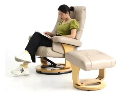Sillon Reclinable Elegante Giratorio Otoman Taburete Vanlig Color Beige Diseño De La Tela Lujo Vinipiel