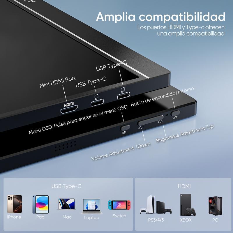 【Venta caliente】ARZOPA Monitor portátil para juegos de 16.1 pulgadas y 144 Hz/15.6 pulgadas y 60 Hz monitor portátil 100%sRGB 1080P FHD con HDR, ultra delgado, cuidado de los ojos, segunda pantalla externa para laptop PC PS5 Mac