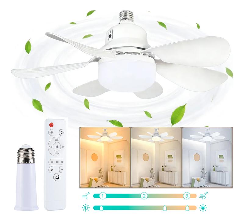Ventilador De Techo Luz E27 Con Control Remoto Y Extensor