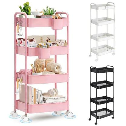 3er/4to piso Carrito de Servicio Multifuncional con 2/3 Compartimentos y 4 Ganchos Almacenamiento de Metal Resistente Fácil de Montar Ideal para Oficina Cocina Baño y Salón