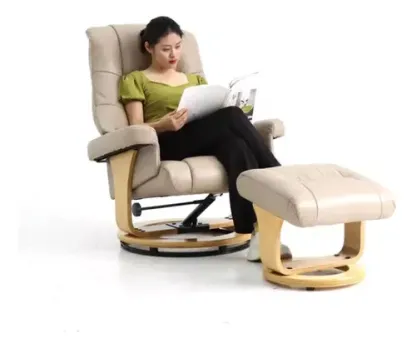 Sillon Reclinable Elegante Giratorio Otoman Taburete Vanlig Color Beige Diseño De La Tela Lujo Vinipiel