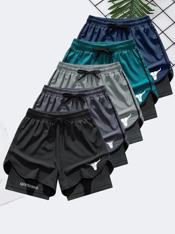 Summer Men's Bull Elastic Shorts with Pockets, Casual Quick-Dry Running Breathable Three-Quarter Pants, Comfortable Fitted Design