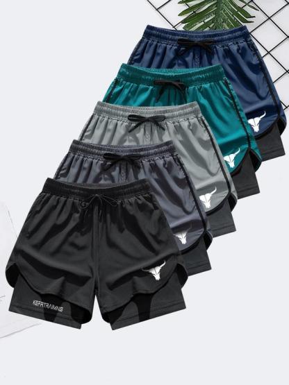 Summer Men's Bull Elastic Shorts with Pockets, Casual Quick-Dry Running Breathable Three-Quarter Pants, Comfortable Fitted Design