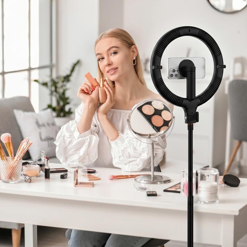 KraftGeek Glow Ring Anillo de luz portátil con Soporte para trípode, Solo toque para abrir 76 '' 2 en 1 Trípode invisible para selfies Stick Accesorio magnético, Recarga incorporada de 5000 mAh, 3 modos de luz y 10 baterías nivelables de brillo