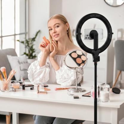 KraftGeek Glow Ring Anillo de luz portátil con Soporte para trípode, Solo toque para abrir 76 '' 2 en 1 Trípode invisible para selfies Stick Accesorio magnético, Recarga incorporada de 5000 mAh, 3 modos de luz y 10 baterías nivelables de brillo