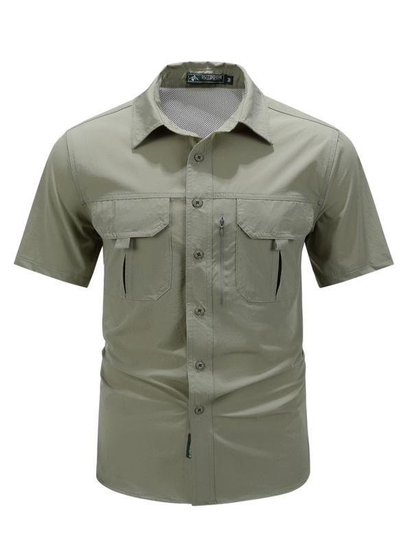 Summer outfit: New men's quick drying tactical short sleeved shirt, outdoor workwear, multi pocket lapel shirt, men's military elastic shirt, men's breathable top T-shirt, Casual Button-Front Shirt with Collar