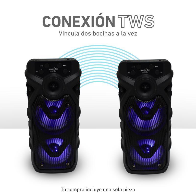 Bocina Bluetooth 3″ TWS: Vincula dos Bocinas Fácilmente con Luz LED GTS-1560