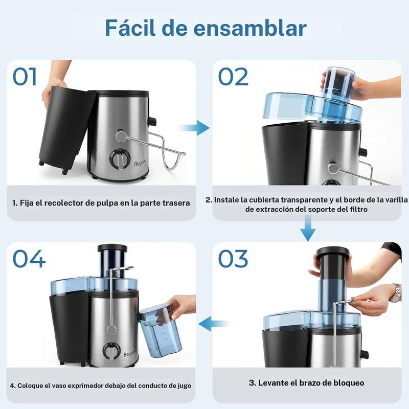 Exprimedor eléctrico Boyuevi de 800 W con jarra para jugo de 30 oz (aprox. 900 ml), licuadora centrífuga multifunción para frutas y verduras, sin BPA, fácil de limpiar, capacidad de 800 ml, diseño compacto, uso doméstico