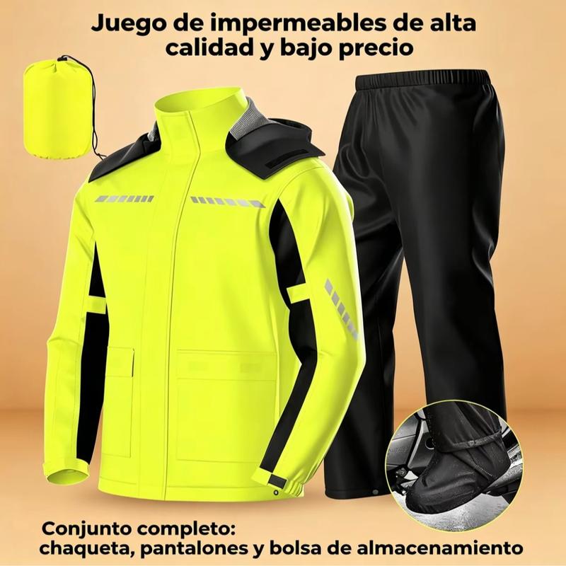 Traje de lluvia impermeable para moto, resistente y reflectante, ideal para protección total contra la lluvia intensa, diseño cómodo, portátil y ligero con capucha desmontable, perfecto para motociclistas, ciclistas y actividades al aire libre, mejora tu 