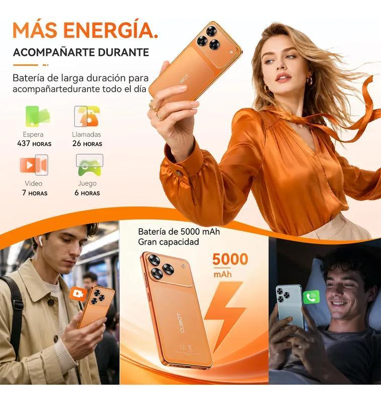 Cubot A50 Teléfono Inteligente Android 16" FHD 16GB RAM 128GB Almacenamiento 5000mAh Batería 48MP Cámara NFC Desbloqueo Facial Huella Lateral Doble SIM GPS Cuatro Satélites