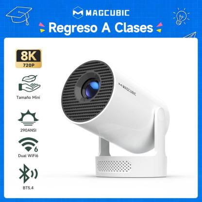 Magcubic HY300Pro+ Proyector Android 14.0 290ANSI Dual WiFi6 Soporta fuentes de video 8K Nativa 1280 x 720P relación de proyección corta de 0.8:1 BT5.4 altavoz integrado y App Store Allwinner H726, inteligente miniproyector portátil para cine en casa #Ven