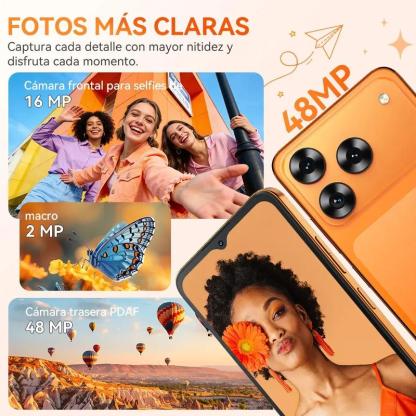 Cubot A50 Teléfono Inteligente Android 16" FHD 16GB RAM 128GB Almacenamiento 5000mAh Batería 48MP Cámara NFC Desbloqueo Facial Huella Lateral Doble SIM GPS Cuatro Satélites