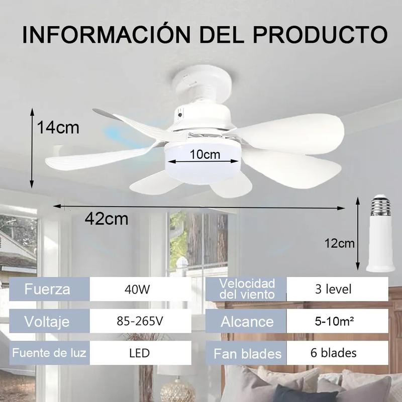 Ventilador De Techo Luz E27 Con Control Remoto Y Extensor