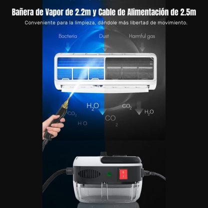 Limpiador de Vapor Portátil 2500W, con 3 Cabezales de Cepillo y 1 Boquilla Curva, Máquina Limpiador de Vapor de Mano Alta Presion Alta Temperatura para Limpieza Cocina, Baño, Coche,