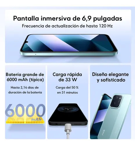 Poco C85 8GB RAM 256GB ROM cámara 50MP+8MP batería 6000mAh HyperCharging 33W NFC Resistente a salpicaduras, agua y polvo IP64 6MSI