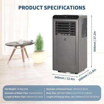 10000 BTU Portable Air Conditioners, 4-In-1 Portable AC Unit for Rooms Up to 350 Sq. Ft, Dehumidifier, Fan, Energy Saving, Remote Control, 24 Hour Timer, Sleep Mode, for Bedroom/Office