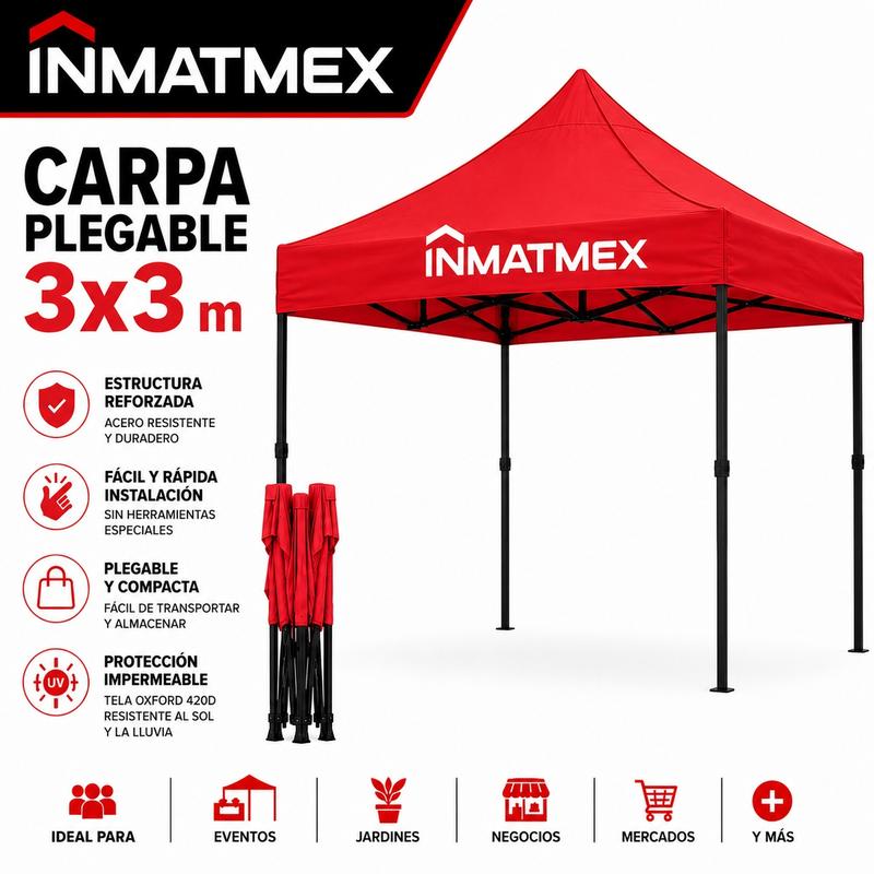 CARPA PLEGABLE 3X3 IMPERMEABLE PARA EVENTOS Y EXTERIOR